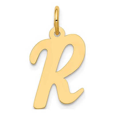 14K Yellow Gold Script Letter R Charm