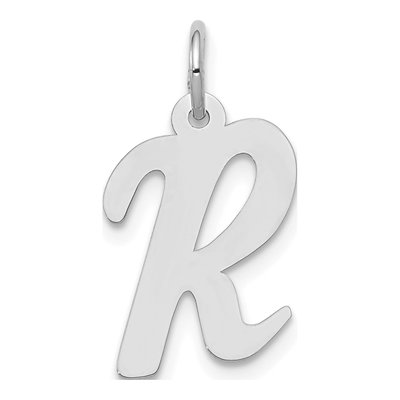 14K White Gold Script Letter R Charm