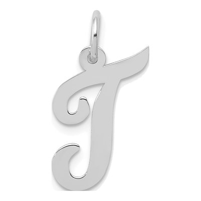 14K White Gold Script Letter T Charm