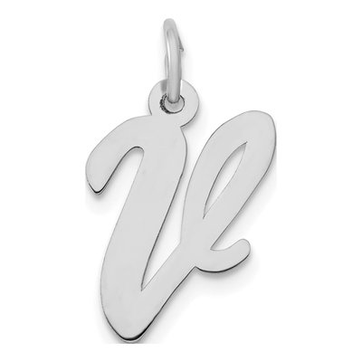 14K White Gold Script Letter V Pendant