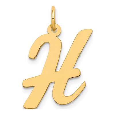 14K Yellow Gold Large Script Letter H Charm