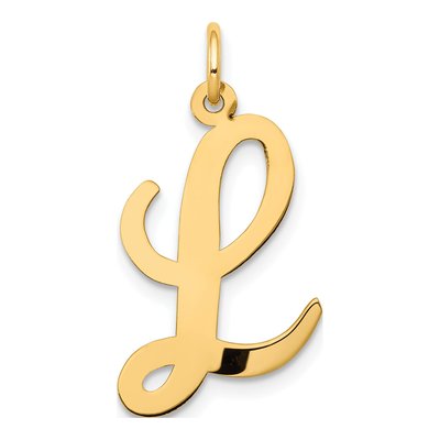 14K Yellow Gold Large Script Letter L Charm