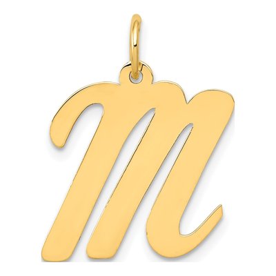 14K Yellow Gold Large Script Letter M Charm