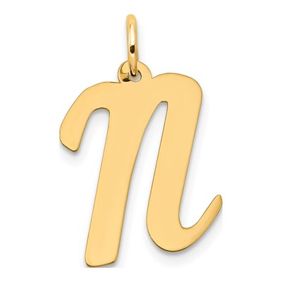 14K Yellow Gold Large Script Letter N Charm