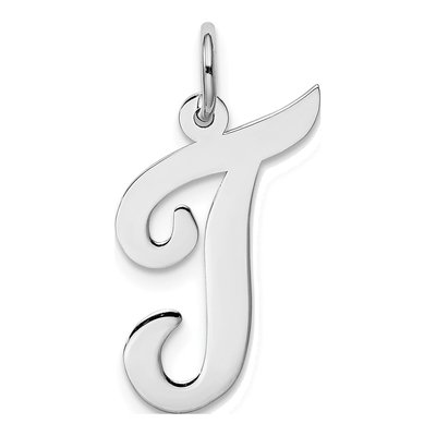 14K White Gold Script Letter T Pendant