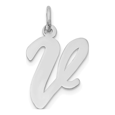 14K White Gold Script Letter V Charm