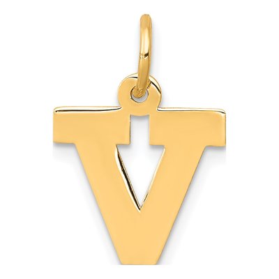 14K Yellow Gold Letter V Charm