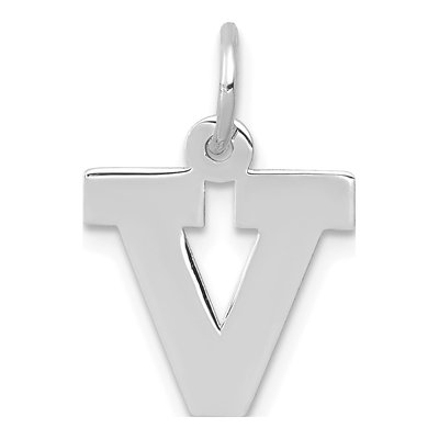 14K White Gold Letter V Pendant