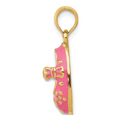 14K Yellow Gold Pink Enamel Baby Shoe Pendant – view 3