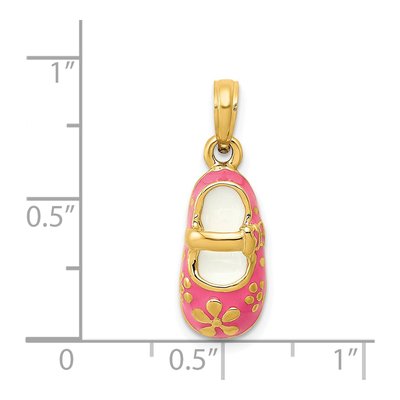 14K Yellow Gold Pink Enamel Baby Shoe Pendant – view 5