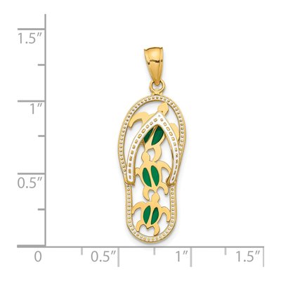 14K Yellow Gold Green Enamel Flip Flop Turtle Pendant – view 5