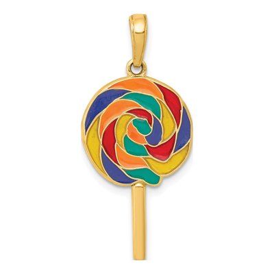 14K Yellow Gold 3-D Enamel Lollipop Pendant