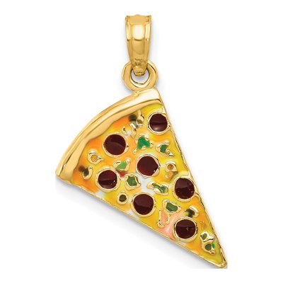 14K Yellow Gold Enameled Pizza Slice Pendant