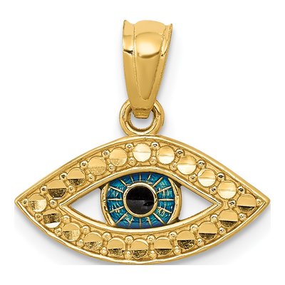 14K Yellow Gold Enameled Eye Pendant
