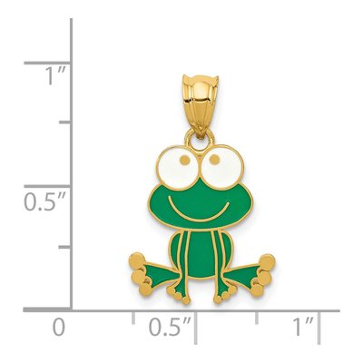 14K Yellow Gold Green Enamel Frog Pendant – view 5