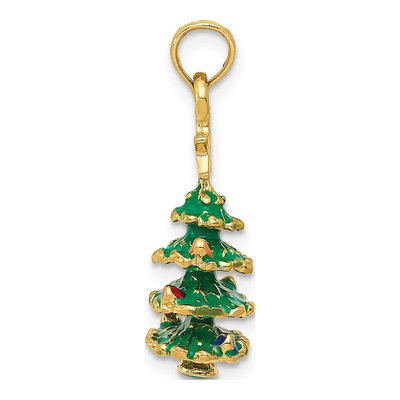 14K Yellow Gold 3-D Enameled Christmas Tree Pendant – view 3
