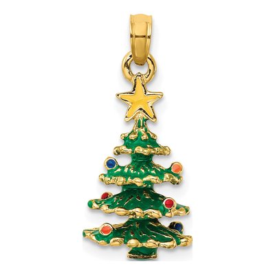 14K Yellow Gold 3-D Enameled Christmas Tree Pendant – view 4