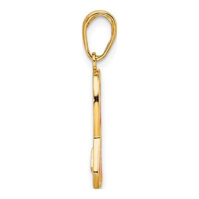 14K Yellow Gold Pink Enamel Awareness Ribbon Pendant – view 3