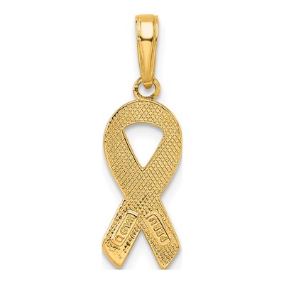 14K Yellow Gold Pink Enamel Awareness Ribbon Pendant – view 4