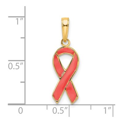 14K Yellow Gold Pink Enamel Awareness Ribbon Pendant – view 5