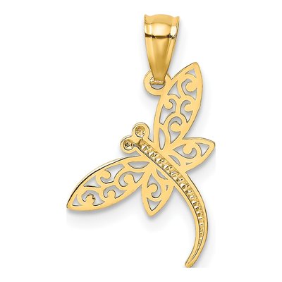 14K Yellow Gold Diamond-Cut Dragonfly Pendant – view 4
