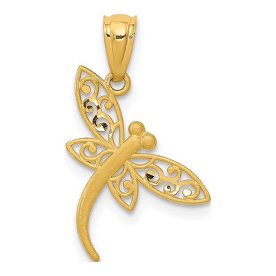 14K Yellow Gold Diamond-Cut Dragonfly Pendant