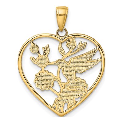 14K Yellow Gold Enamel Hummingbird Heart Pendant – view 4