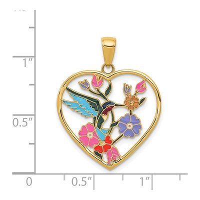 14K Yellow Gold Enamel Hummingbird Heart Pendant – view 5