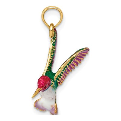 14K Yellow Gold Enameled 3-D Hummingbird Pendant – view 3