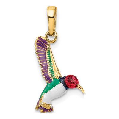 14K Yellow Gold Enameled 3-D Hummingbird Pendant – view 4
