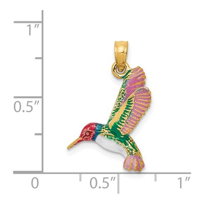 14K Yellow Gold Enameled 3-D Hummingbird Pendant – view 5