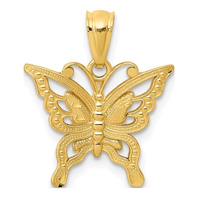 14K Yellow Gold Diamond-Cut Butterfly Pendant