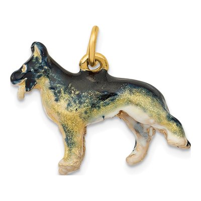 14K Yellow Gold 3D Enameled German Shepherd Charm