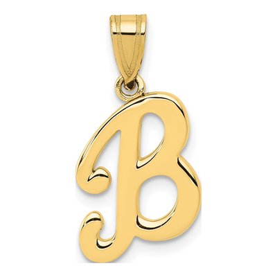 14K Yellow Gold Script Letter B Pendant