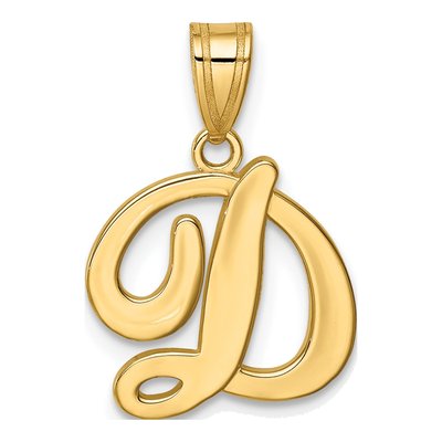 14K Yellow Gold Script Letter D Pendant