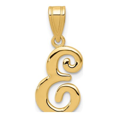 14K Yellow Gold Script Letter E Pendant