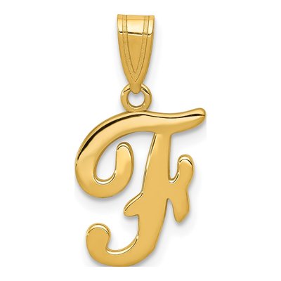 14K Yellow Gold Script Letter F Pendant