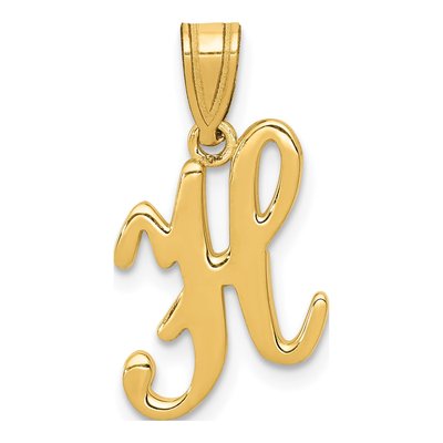 14K Yellow Gold Script Letter H Pendant