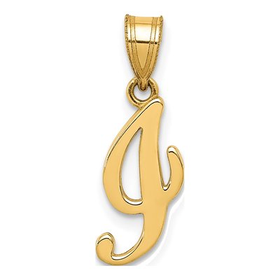 14K Yellow Gold Script Letter I Initial Pendant