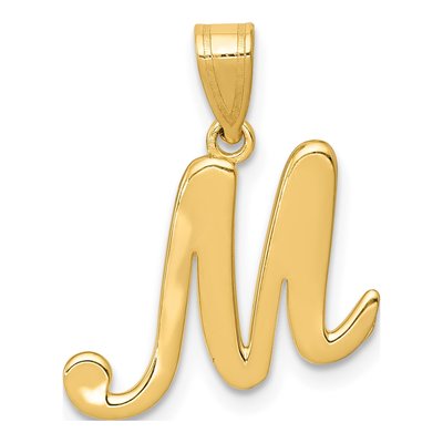 14K Yellow Gold Script Letter M Pendant