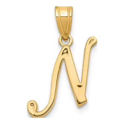 14K Yellow Gold Script Letter N Pendant