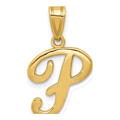 14K Yellow Gold Script Letter P Pendant