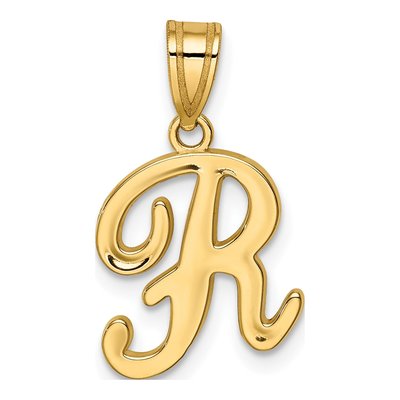 14K Yellow Gold Script Letter R Pendant