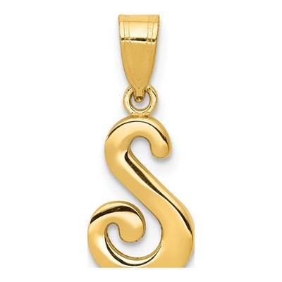 14K Yellow Gold Script Letter S Pendant