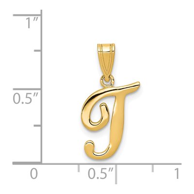 14K Yellow Gold Script Letter T Pendant – view 5