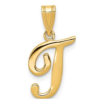 14K Yellow Gold Script Letter T Pendant