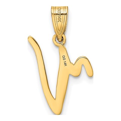 14K Yellow Gold Script Letter V Pendant – view 4