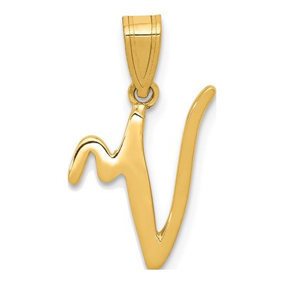 14K Yellow Gold Script Letter V Pendant