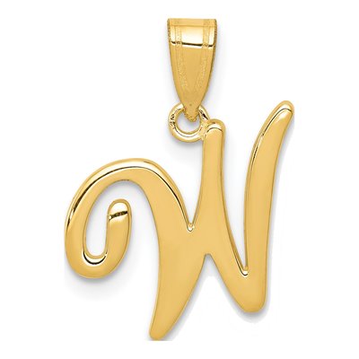 14K Yellow Gold Script Letter W Pendant