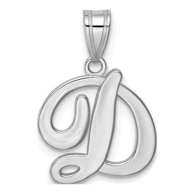 14K White Gold Script Letter D Pendant